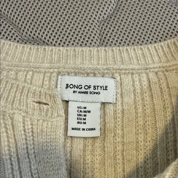 crown & ivy Cream Ribbed Cardigan with Navy Trim - Picture 3 of 3